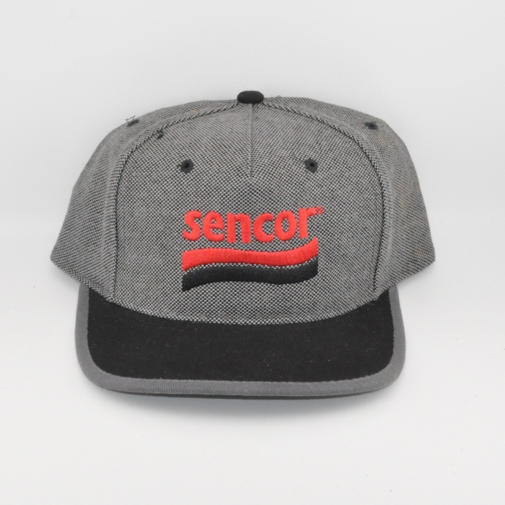 Vintage AJM Headwear Sencor Logo Hat Adjustable Grey‎ Strapback Snapback